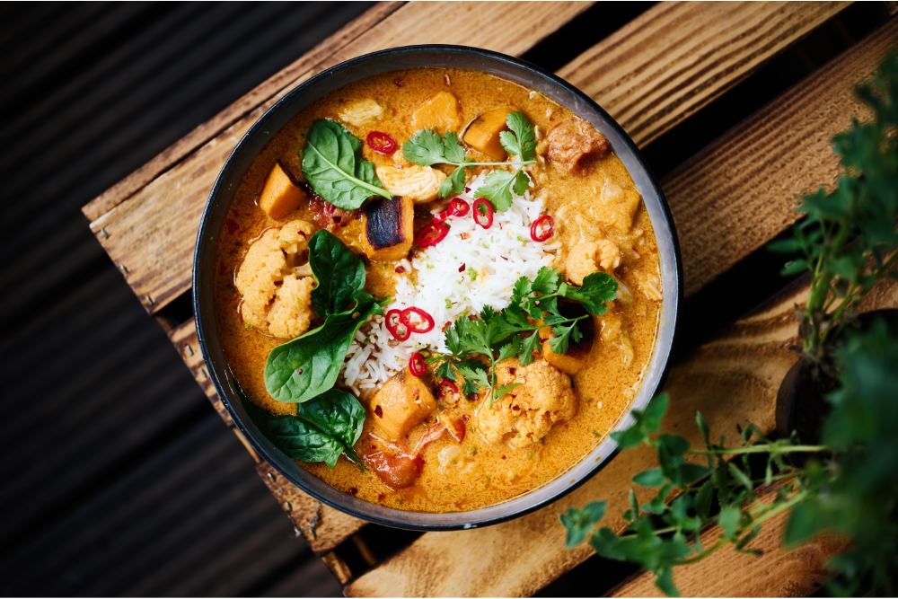 Süßkartoffel–Curry mit Kabeljau